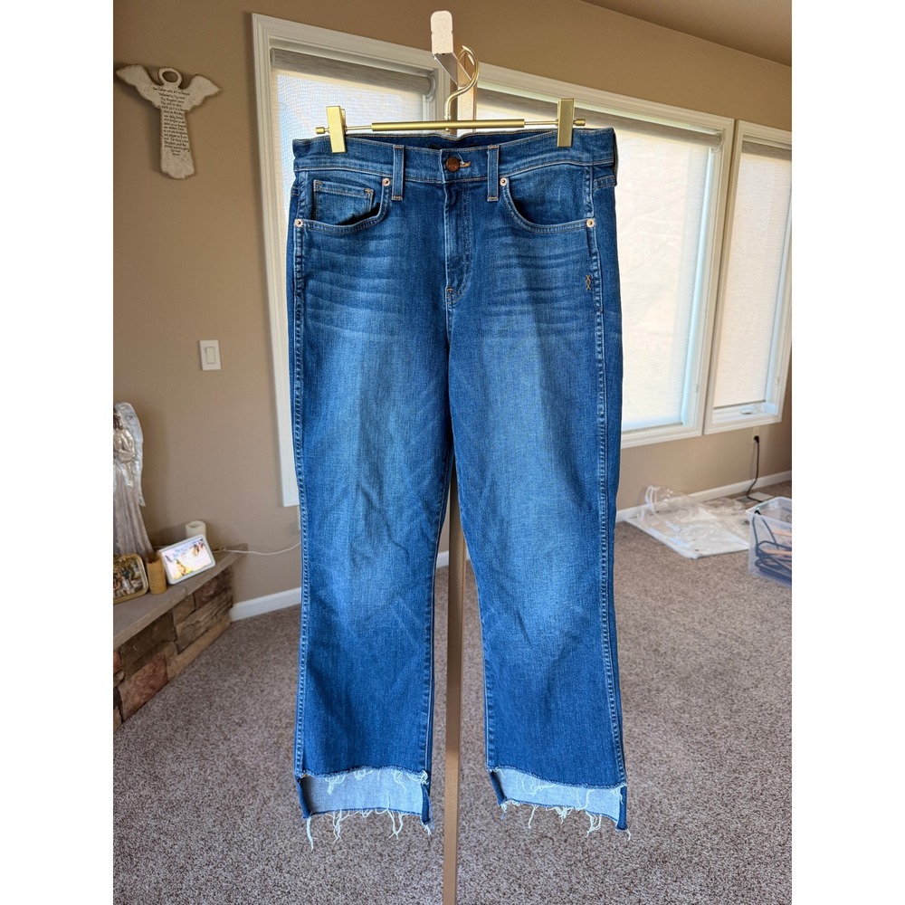 Genetic Los Angeles Hepburn High Rise Cropped Flare Jeans Medium Wash Raw Hem 29